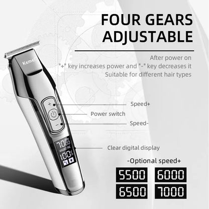 Kemei-5027 Professional Hair Clipper Beard Trimmer for Men Adjustable Speed LED Digital Carving Clippers Electric Razor KM-5027 [HAI]