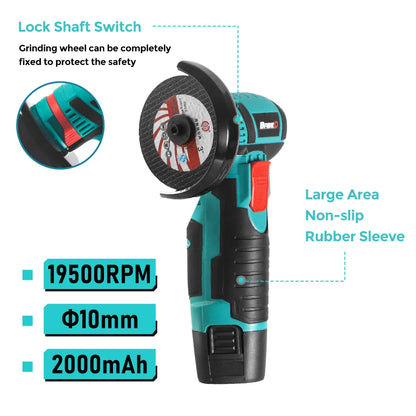 12V 800W Angle Grinder 19500RPM with Rechargeable Lithium Battery Cordless Polishing Machine Diamond Cutting Grinder Power Tools [PTO]