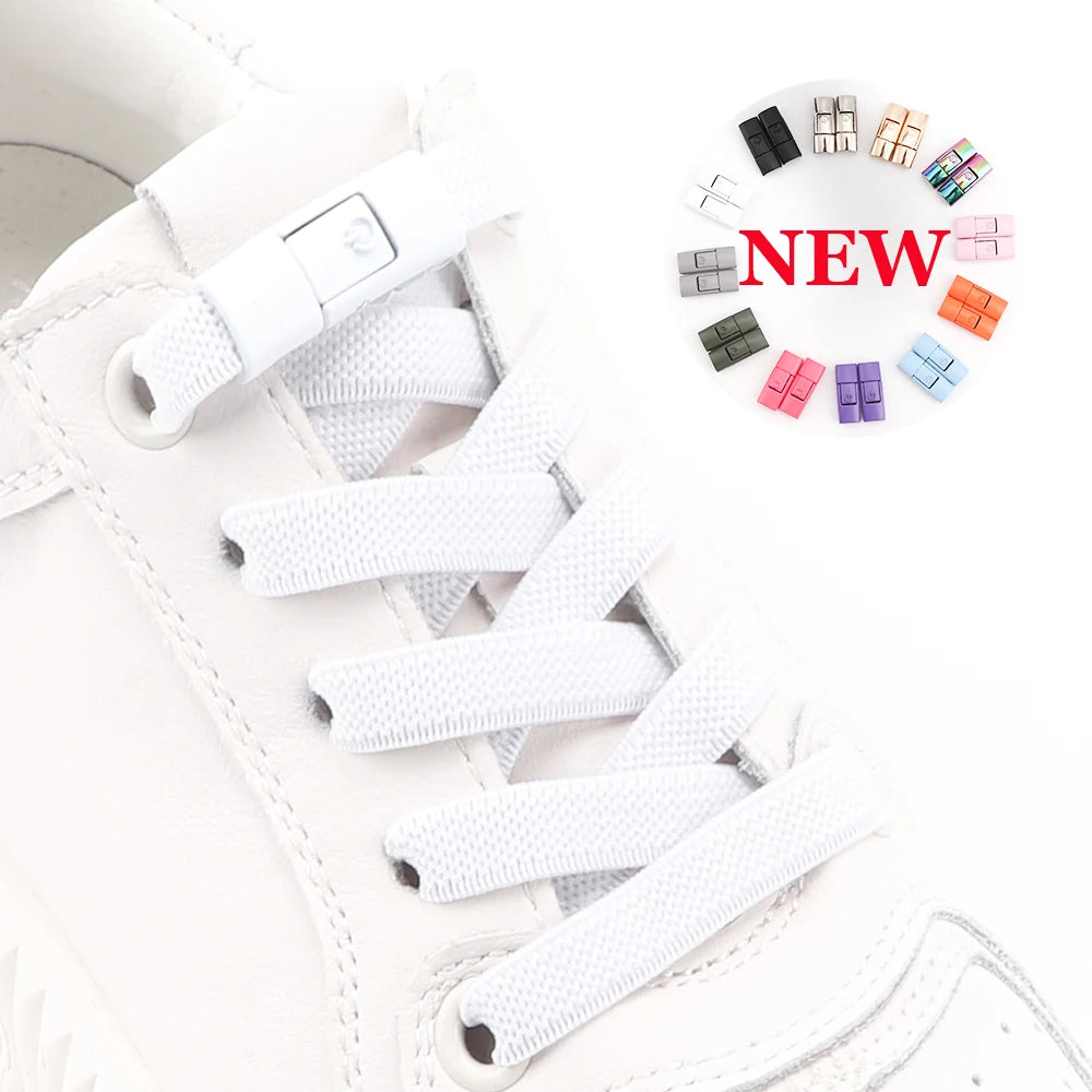 2023 No Tie Shoe laces Press Lock Shoelaces without ties Elastic Laces Sneaker Kids Adult 8MM Widened Flat Shoelace for Shoes [SHO]