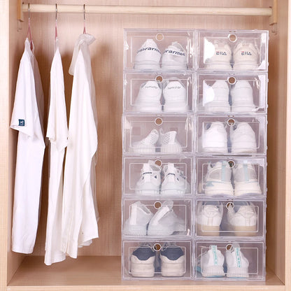 6pcs/Set Fold Plastic Shoes Case Thickened Transparent Drawer Case Plastic Shoe Boxes Stackable Box Shoe Organizer Shoebox [SHO]