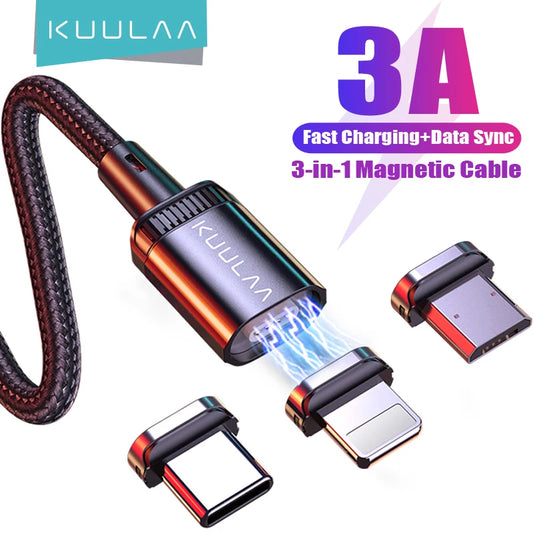 KUULAA LED Magnetic USB Cable 3A Fast Charging Type C Cable Magnet Charger Micro USB Cable for iPhone Xiaomi Poco Samsung cord [MOB]