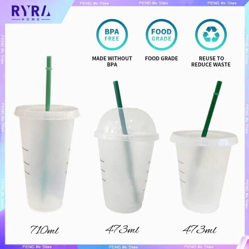 473/710ML Coffee Straw Cup Mugs DIY Plastic Cold Water Cups Portable Reusable Tumbler For Water Coffee Tea Juice Drinking Bottle [MUG]