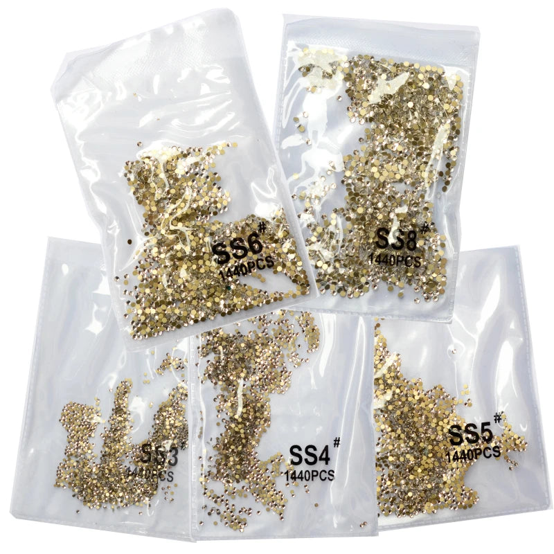 SS3-ss8 1440pcs Clear Crystal AB gold 3D Non HotFix FlatBack Nail Art Rhinestones Decorations Shoes And Dancing Decoration [SHO]