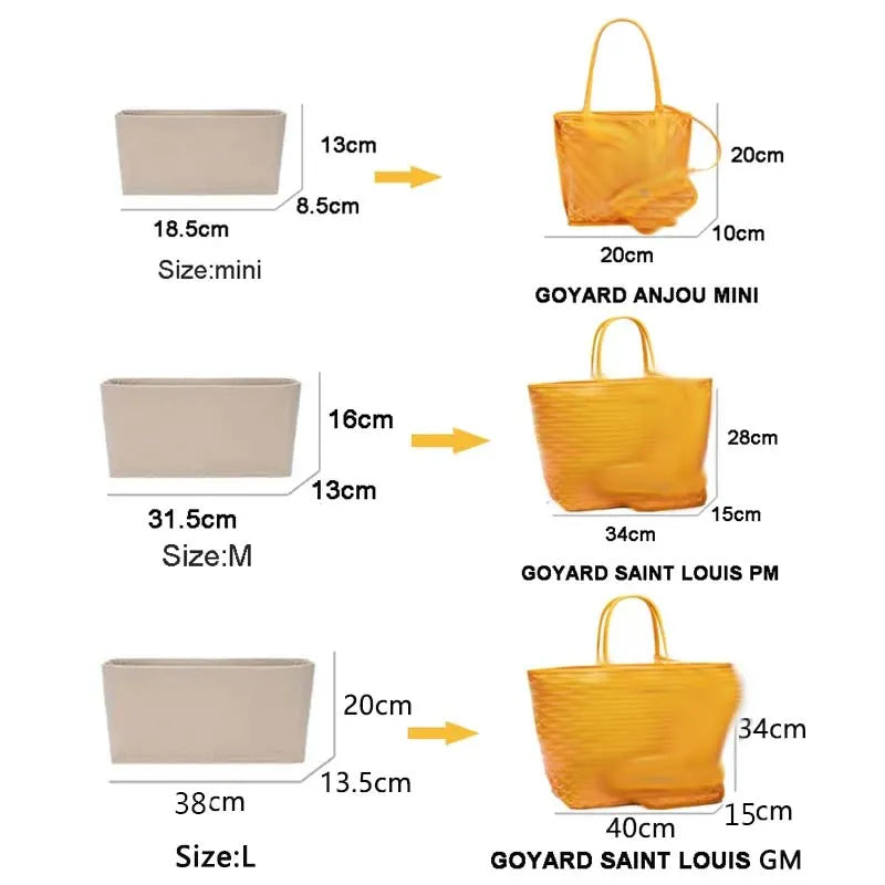 Felt Insert Bag Cosmetic Organizer Insert For Goyard Tote,Makeup Bags With Zipper, Inner Pouch Fit Luxury Handbags for Women [CSM]