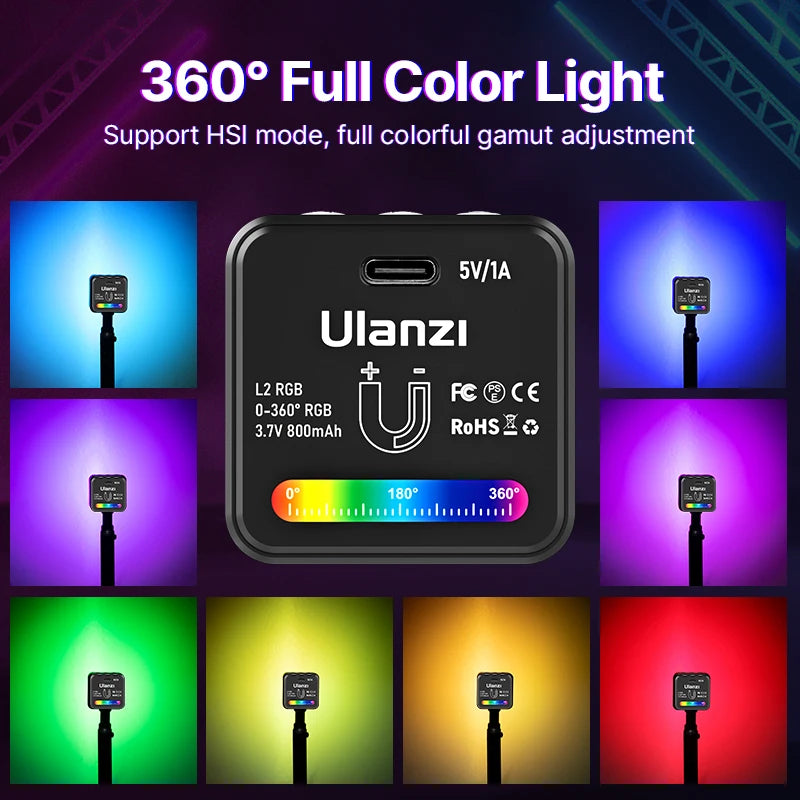 Ulanzi L2 RGB Mini Magnetic Video Light for Gopro Hero 12 11 10 9 8 7 6 DSLR LED Camera Light With Honeycomb Diffuser lamp Kit [PHO]