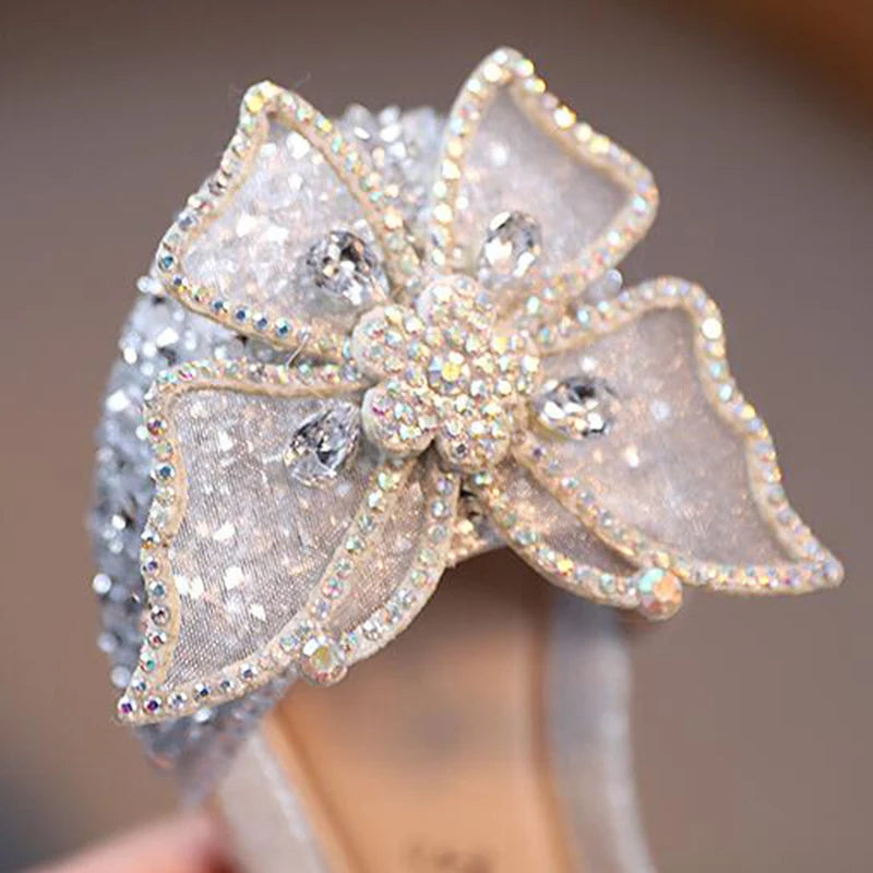 Summer Girls Sandals Fashion Sequins Rhinestone Bow Girls Princess Shoes Baby Girl Shoes Flat Heel Sandals Size 21-35 [SHO]