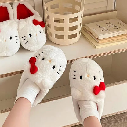 Sanrio Plush Slippers Hello Kittys Kawaii Cute Student Autumn Winter Bedroom Soft Padded Plush Bedroom Aldult Shoes Girls Xmas [SHO]