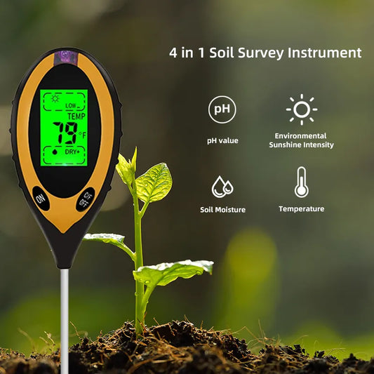 Soil PH Meter Tester Soil Tester PH Moisture meter Temperature Sunlight Intensity measurement Analysis Soil Acidity Test 4 in 1 [MTR]