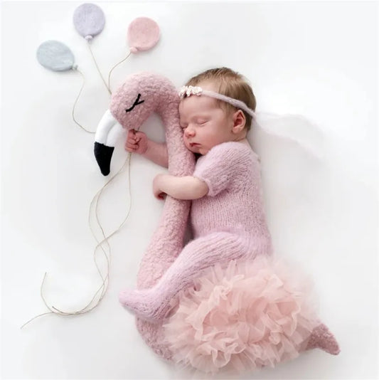 Newborn Baby Photography Props Floral Backdrop Cute Pink Flamingo Posing Doll Outfits Set Accessories Studio Shooting Photo Prop [PHO]