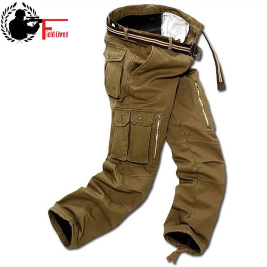 Men's Cargo Pants Winter Plus Fleece Thick Warm Pants Male Double Layer Many Pocket Casual Military Baggy Tactical Trousers Male [MEN]