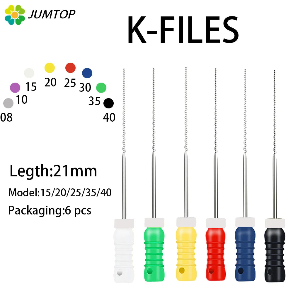 6Pcs/Pack Dental Hand Use K-Files 21/25mm Stainless Steel Endodontic Root Canal Files Dentist Tools Dental Files Lab Equipment [DEN]