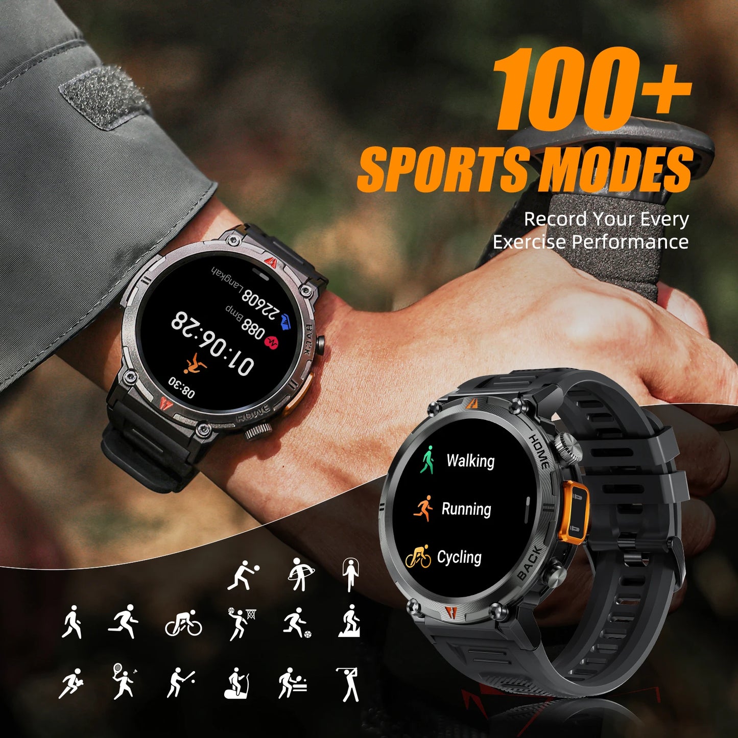 EIGIIS KE3 Smart Watch 3ATM Waterproof Original Design For Men Bluetooth Call Health Monitor With Flashlight 100+ Sports Modes [SWH]