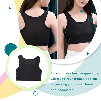 Women Breathable Chest Breast Binder Side Buckle Short Vest Tops Chest Binder Underwear Tank Tops Wireless Chest Wrap Bandage [UND]