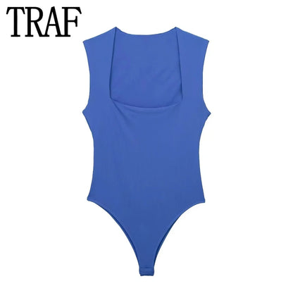 TRAF Woman Black Body Sleeveless Bodysuit Women Square Neck Sexy Lingerie For Women Body Wide Straps Bodycon Summer Tops [UND]