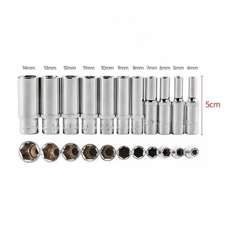 1PCS 1/4" Drive Deep Socket Set CRV Hand Tools 6 Point Long Socket Hex Repair Tool [PTO]