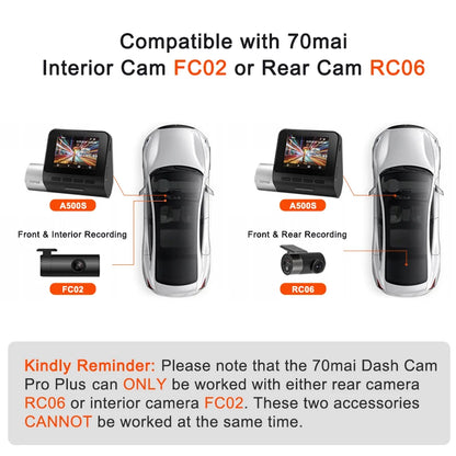 70mai Dash Cam Pro Plus A500S 1944P ADAS GPS Camera 70mai Front Cam A500S 140FOV Car DVR 24H Parking Support Rear Interior Cam [CAR]