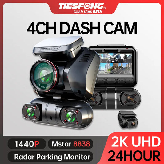 TiESFONG M10max 2K 1440P Dash Cam for Car DVR 4CH 360 Camera 24H Parking Monitor & GPS Night Vision Auto Video Recorder 256G max [CAR]