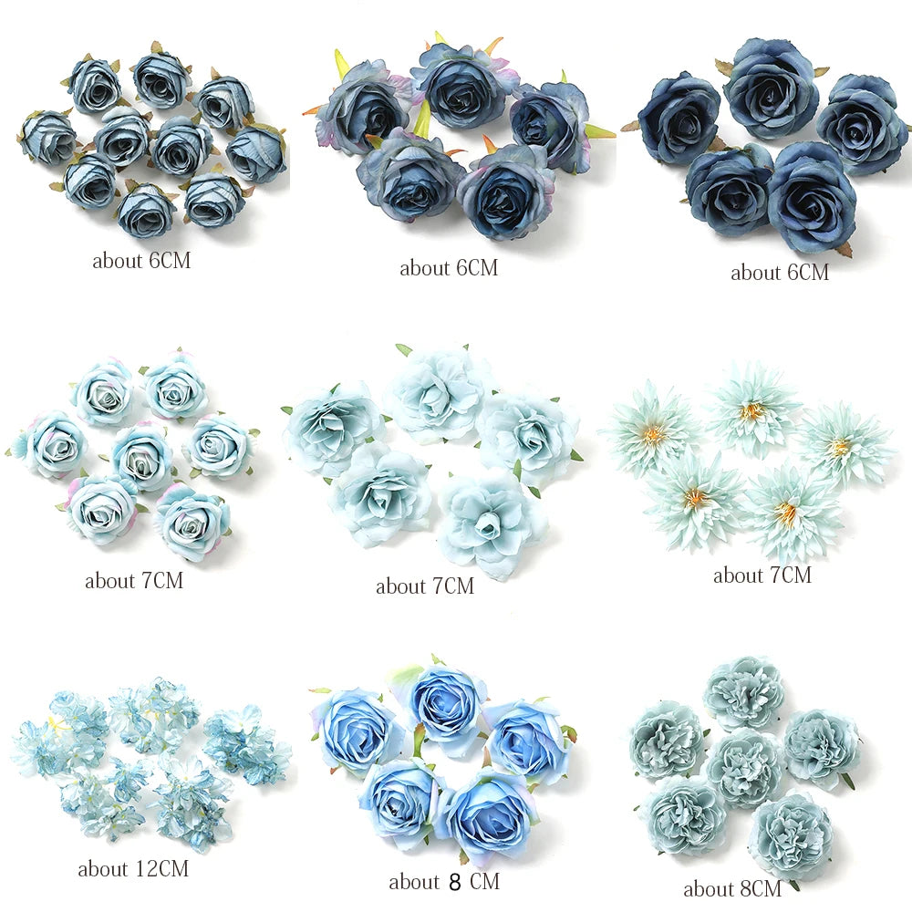 5Pcs Mix Blue Artificial Flowers Head For Wedding Decoration Home Decor DIY Birthday Letters Christmas Wreath Crafts Fake Flower [FLW]