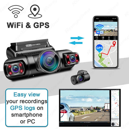 4 Channel 1080P+1080P+1080P+1080P WiFi GPS Car DVR Dual Lens 8 Infrared Light Night Vision 3 Lens 170 Degree Dash Cam Car Camera [CAR]