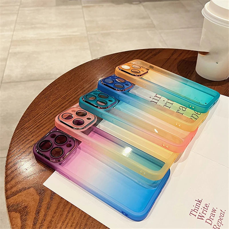 Gradient Rainbow Clear Phone Case For iPhone 15 14 13 12 11 Pro Max XS Max X XR Silicone Shockproof Cover With Camera Protector [PHC]