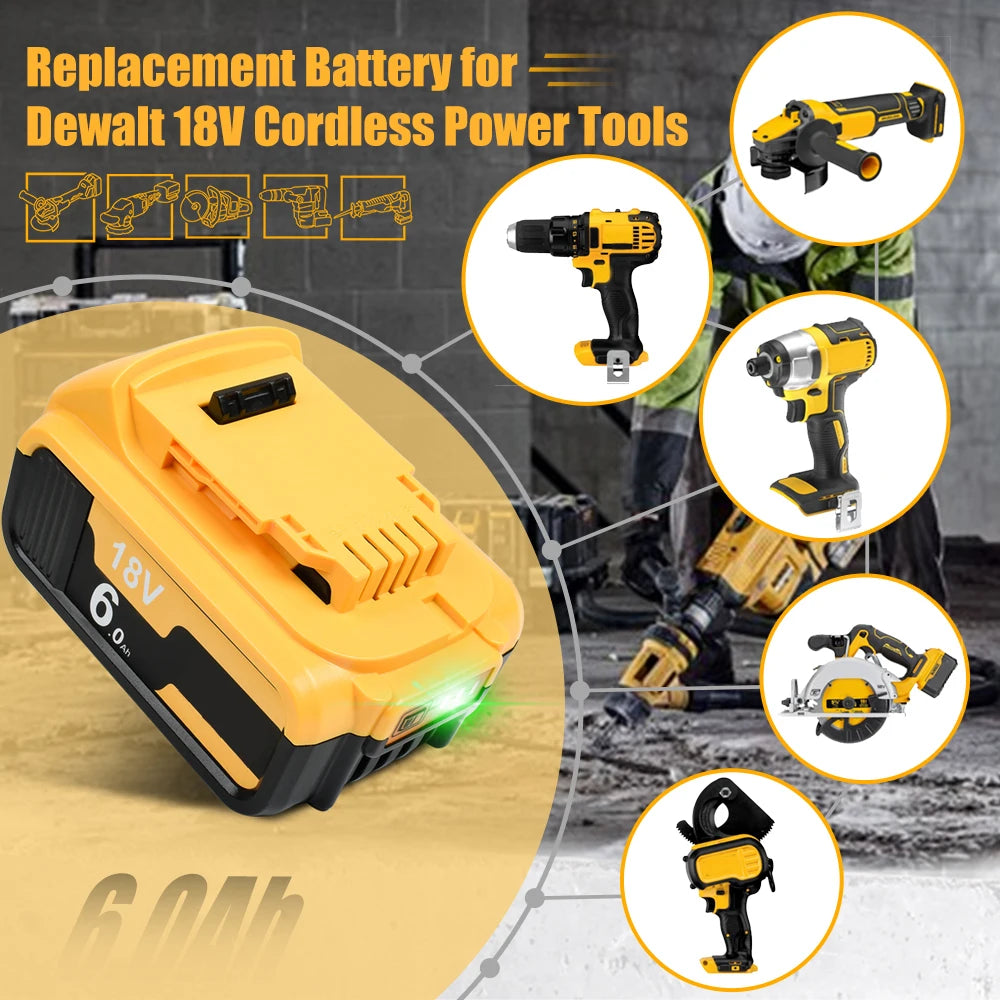 20V For Dewalt DCB200 6.0Ah/9.0Ah Replacement Battery Compatible With For Dewalt DCB205 DCB182 20V Tools Battery+battery charger [BAT]