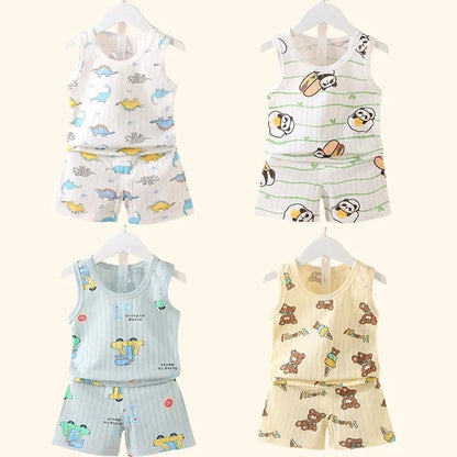 Mother Kids Clothes Baby Cotton Print  Children's Clothing T-shirt Vest Tops Shorts Sets Boys Girls Cute Breathable Summer [TSH]