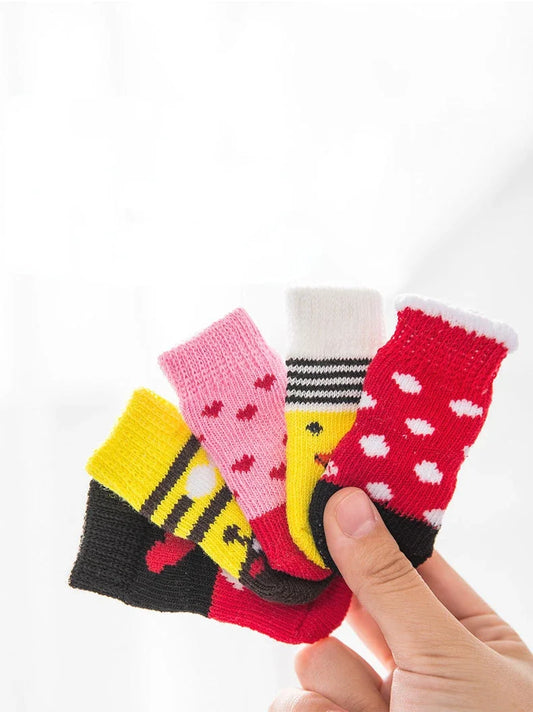 4Pcs Cute Pet Dog Socks with Print Anti-Slip Cats Puppy Shoes Paw Protector Products for Small Breeds Spitz York Dogs Chihuahua [SOX]