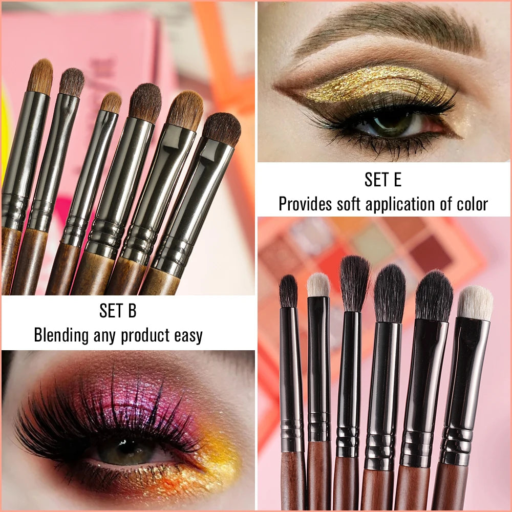 OVW Cosmetic 2/6 pcs Makeup Eye Shadow Brush Set Goat Hair Tool Ultra Soft Make Up Tapered Blender Diffuse Kit Cut Crease Brush [CSM]