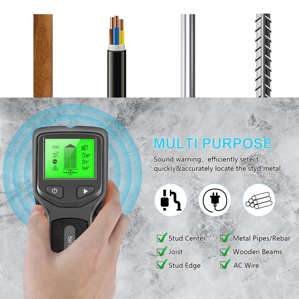 5 in 1 Metal Detector Professional Pipe Detector and Cables on Wall AC Voltage Firewire Detection Electric Box Detector Scanner [MTL]