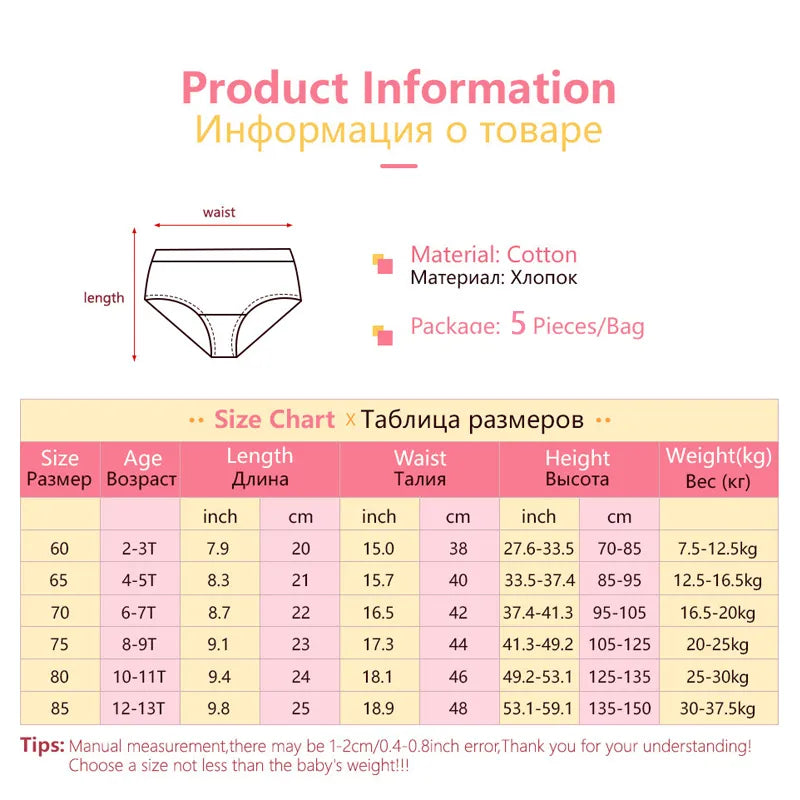 5 Packs/Box Children Underwear Girls Panties Cotton Comfortable Toddlers Kids Triangle Underpants Breathable Briefs For Girls [UND]