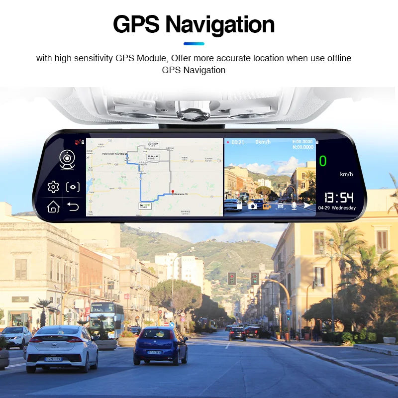 E-ACE 4G Car Dvr 10 Inch Mirror Dash Cam Android 8.1 GPS Navigation Car Camera Auto Recorder ADAS Support 1080P Rear Camera [CAR]