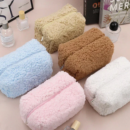 Lambswool Small Cosmetic Bag Cute Plush Makeup Organizer Pouch Kawaii Pencil Case Bags Travel Coin Purse Household Storage [CSM]