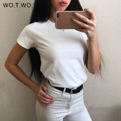 High Quality 11 Color S-3XL Plain T Shirt Women Cotton Elastic Basic T-shirts Female Casual Tops Short Sleeve T-shirt Women 2024 [WOM]