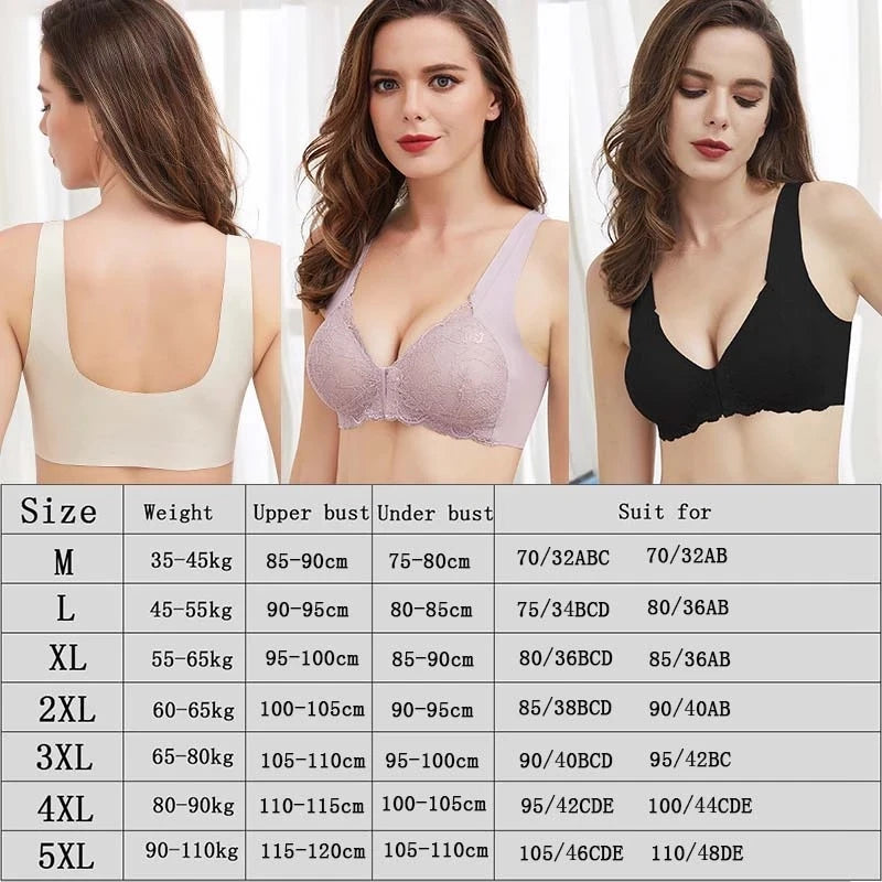 Sexy Underwear Women Push Up Bras For Women Plus Size Seamless Lace Bra Front Closure Wireless Gather Brassiere Bralette [GRM] [UND]