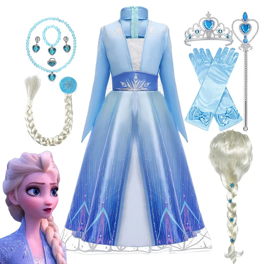 Disney Frozen Girls Dress Elsa 2 Princess Cosplay Costume Kid Fancy Children Gowns Vestidos Snow Queen [COS]