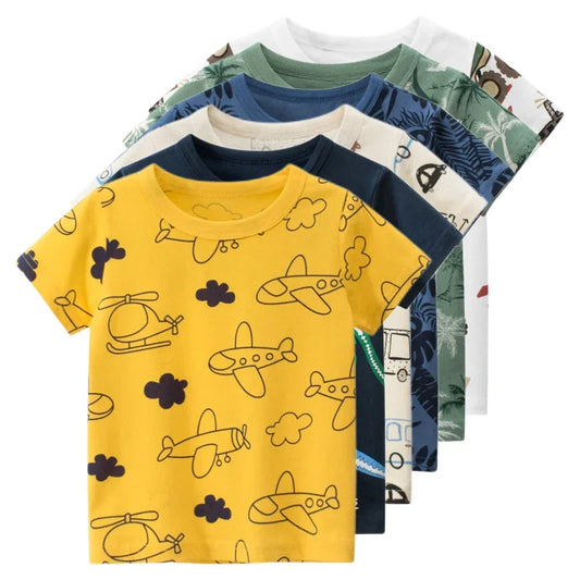 Children's T-Shirt for Boys Girls Kids Shirts Baby Short Sleeve Full Print Toddler Cotton Cartoon Car Tee Tops Clothing [TSH]