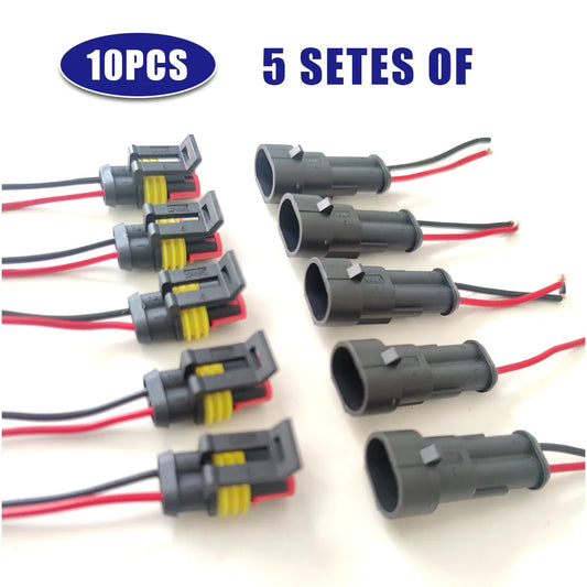 10pcs 5 Sets Waterproof Automotive Male Female Electrical Connectors Plug 2-Pin Way With Wire For Car Motorcycle Scooter Marine [MRN]