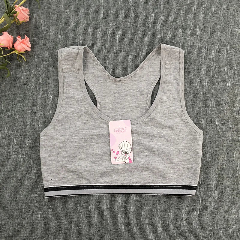 New Girls' Development Tank Bra Double-layer Summer Thin Training Bra Student Sports Tank Top Girls' Wrapped Bra 8-16Y [GRM] [UND]