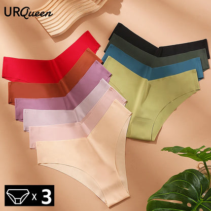 WarmSteps 3Pcs Women's Underwear Seamless Thongs Female Brazilian Panties Silk Lingerie Intimate Briefs 3 Pieces [UND]