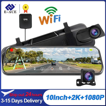 2.5K GPS WiFi Car Dvr 10'' Stream Media Mirror Dash Camera 1440P Car Camera Night Vision Video Recorder Dual Lens Sony Dashcam [CAR]