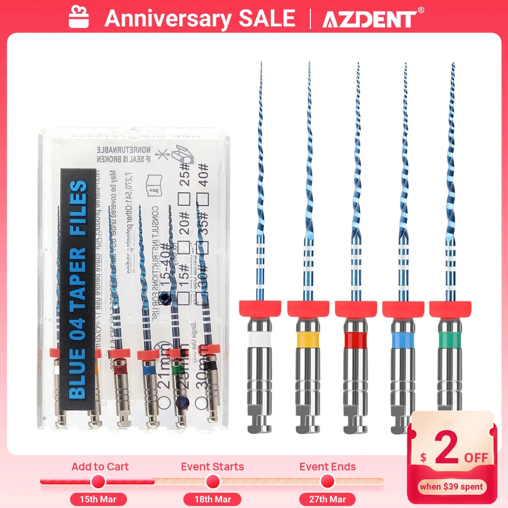 6pcs/Box AZDENT Dental Endo V Blue Root Canal Rotary File Thermal Activation NiTi Files Engine Use #15-#40 21mm/25mm Taper  [DEN]