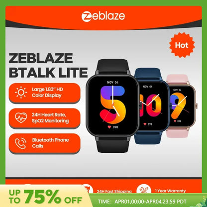 Zeblaze Btalk Lite Voice Calling Smart Watch Health Sport Monitoring Smart Notifications Voice Assistant Smartwatch Men [SWH]