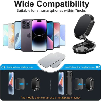 Metal Magnetic Car Mobile Phone Holder Folding Magnet Cell Phone Stand in Car GPS Support For iPhone Xiaomi 360° Rotatable Mount [PHH]