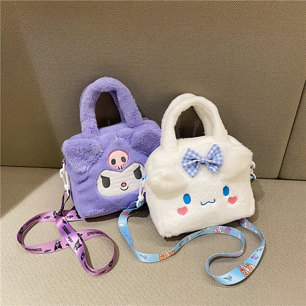 Sanrio Plush Bag Kawaii Kuromi Cinnamoroll Melody Cartoon Anime Handbag Crossbody Cosmetic Travel Storage Bags Women Girls Gifts [CSM]