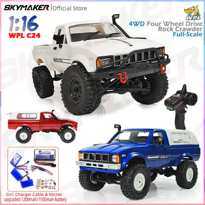 WPL C24 Full Scale RC Car 2.4G 4WD Rock Crawler Electric Buggy Climbing Truck LED Light On-road 1/16 For Kids Gifts Toys [TOYS]