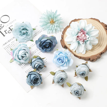 5Pcs Mix Blue Artificial Flowers Head For Wedding Decoration Home Decor DIY Birthday Letters Christmas Wreath Crafts Fake Flower [FLW]