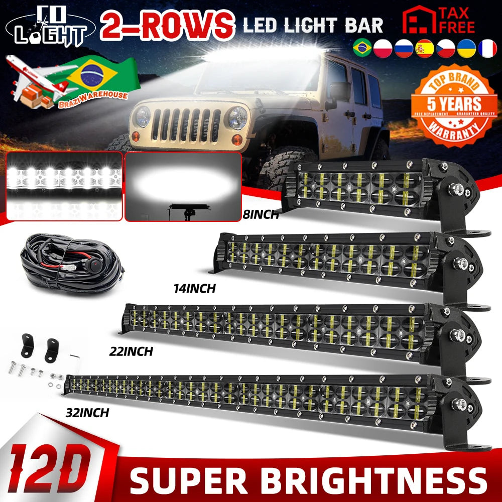 CO LIGHT 2-Row Led Work Light 22" 32" 42" 52" Spot Flood SUV ATV Pickup Truck Car 4x4 4wd Offroad LED Roof Light Bar For Tractor [CAR]