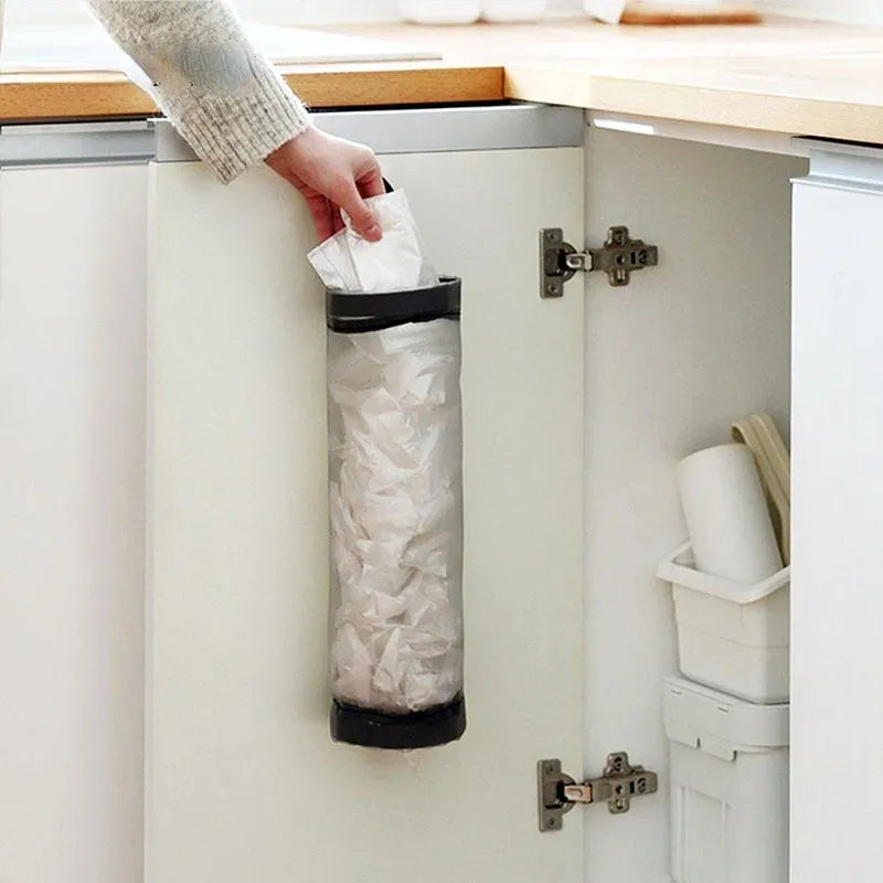 Home Grocery Bag Holder Wall Mount Plastic Bag Holder Dispenser Hanging Storage Trash Garbage Bag Kitchen Garbage Organizer [DSP]