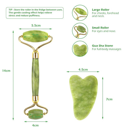 Natural Facial Massager Face Roller Gua Sha Scraper Double Heads Jade Stone Roller Skin Care Rose Quartz Massage for Face Body [SKC]