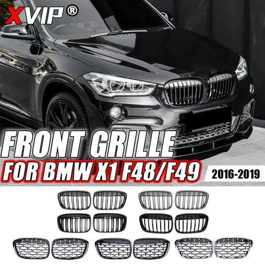 XVIP Glossy Black Diamonds Style Front Bumper Kidney Grilles For BMW X1 F48 F49 2016-2019 Shiny Line Style Upper Racing Grilles [BDK]